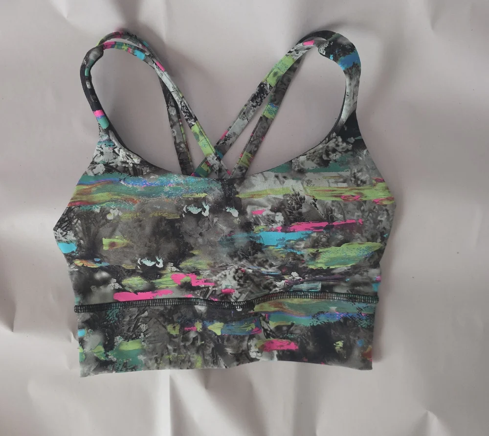 lululemon athletica Black Sports Bra with Neon Abstract Straps - Picture 1 of 3